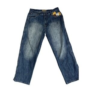 Delf‎ Vintage Mens Denim Jeans Blue Puzzle Piece Applique Accent Size 36